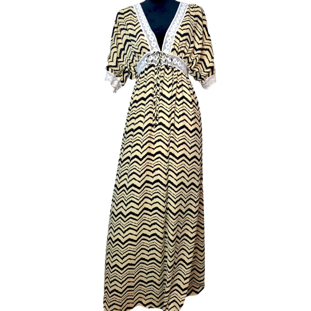 A’Gaci Sz L Chevron Maxi Dress Cover Up Lace